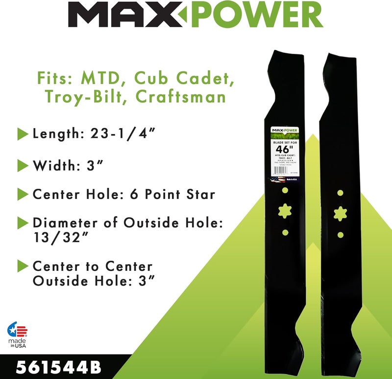 Max Power 561544B 2-Blade Set for 46 Inch Cut MTD/Cub Cadet/Troy-Bilt Replaces 942-04244, 942-04290, 942-04244A, 742-04290, 742-04244, Black - Image 3